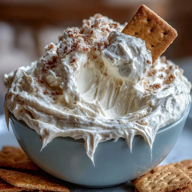 Viral 3-ingredient cheesecake dip served with crunchy graham crackers for dipping.  