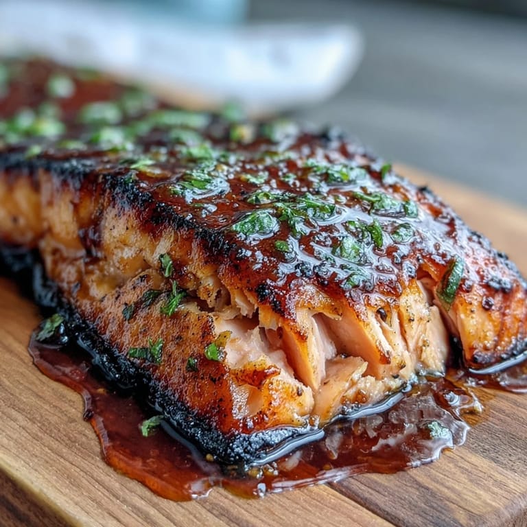 Beautifully smoked cedar plank salmon topped with fresh herbs, ready to serve.