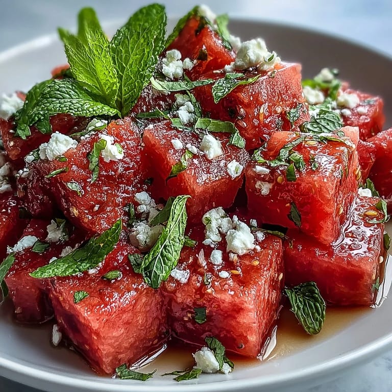 Vibrant watermelon chili lime salad with mint, a sweet and spicy delight.