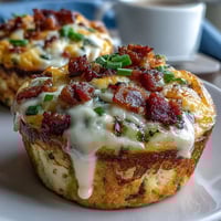 Golden-brown Breakfast Egg Muffins with melted cheddar, crisp bacon, and vibrant bell peppers on a rustic wooden board.