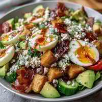 Spring Cobb Salad with Strawberries and Avocado showcases vibrant greens topped with juicy berries, creamy avocado, and tangy feta.