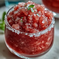 Frosted Frozen Strawberry Lemonade Slushie, blended smooth for summer sipping.