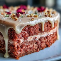 Elegant pink Bridal Shower Rosé Velvet Cake, shimmering gold drip.