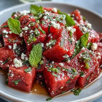 Spicy watermelon chili lime salad with mint, bursting with summer flavor.